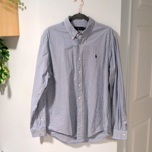 Ralph Lauren Men's dress shirt, XL, blue/white plaid, Oxford, button down - Picture 1 of 4